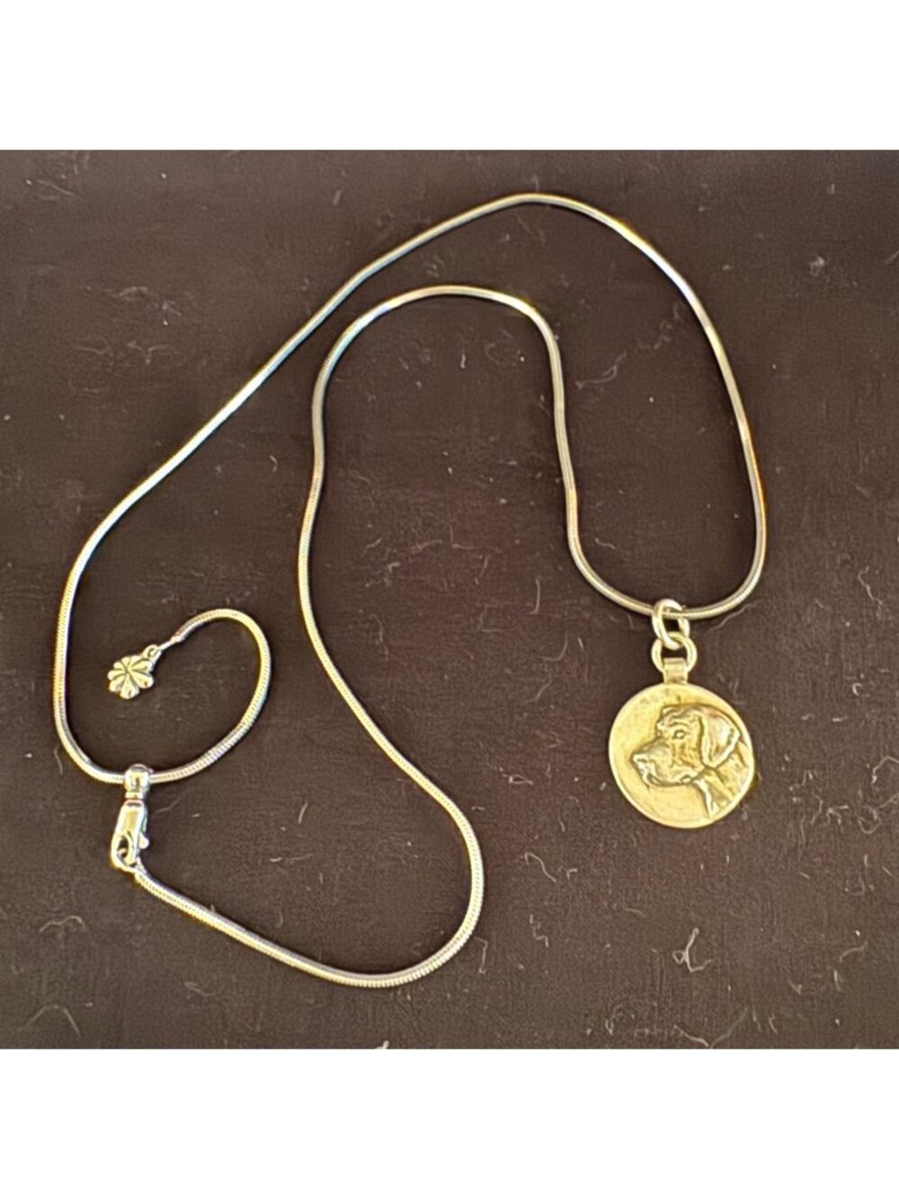 Sterling Silver 925 Dog Circle Pendant Snake Chain Necklace Size 18" Adjustable